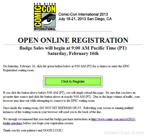 Comic-Con 2013 - Open Online Registration - SDCC - Badge Sales
