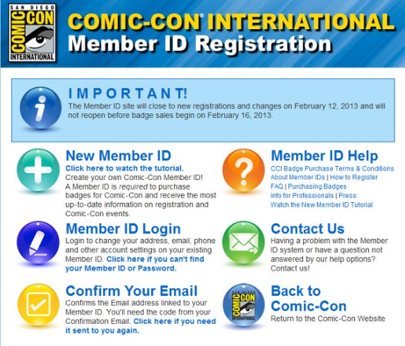 Comic-Con Member ID Registration - SDCC 2013