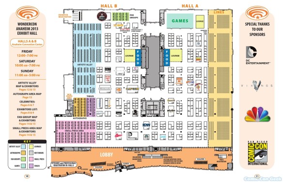 WonderCon Anaheim 2013 Quick Guide 010 011 - Exhibit Hall Map - Halls A & B - Convention Center