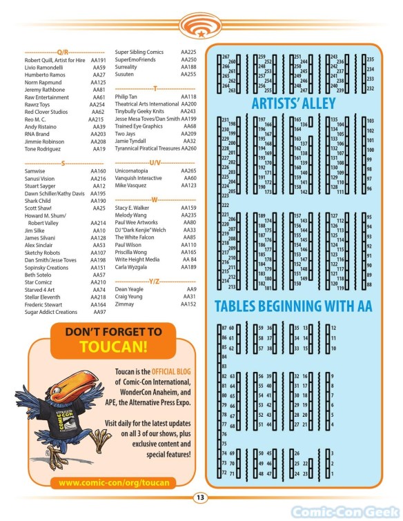WonderCon Anaheim 2013 Quick Guide 013 - Artists' Alley - List - Map
