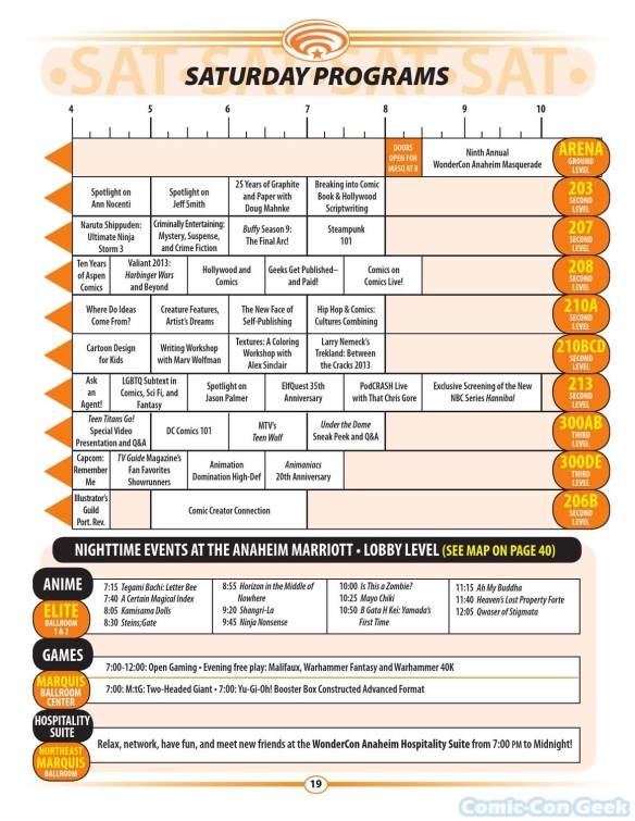 WonderCon Anaheim 2013 Quick Guide 019 - Saturday Programs - Schedule