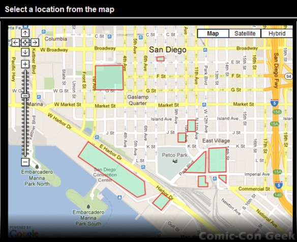 Select a location from the map - Ace Parking - Comic-Con - SDCC - Sample Parking Locations Map